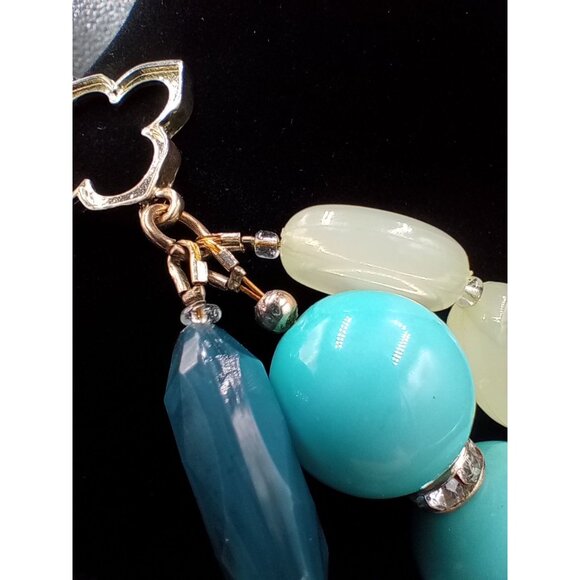 Chunky Beaded Statement Necklace Blue Green Simple Addiction Adjust 22 Inch - Picture 10 of 12